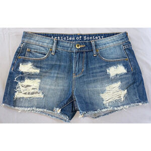 Articles Of Society Madre Hialeah Destroyed Cut Off Denim Jean Shorts Size 26